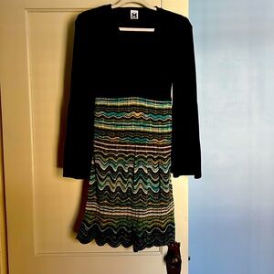 Missoni Brown Knit Stretch Dress Blue Black Wave